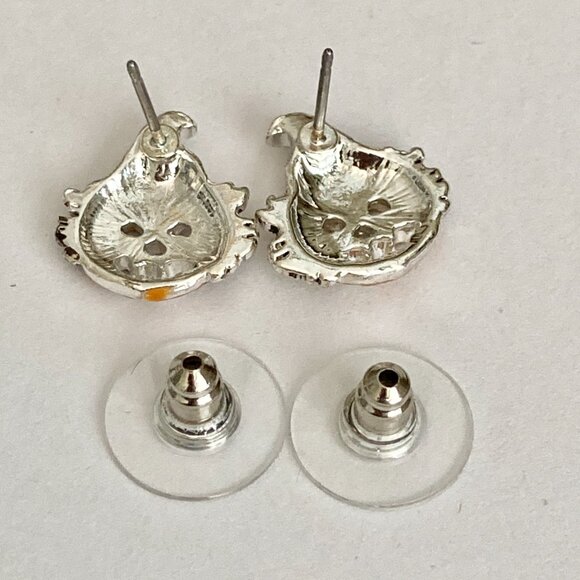 Vintage Jack O Lantern Pumpkin Post Stud Earrings Orange Halloween Scarecrow - Picture 9 of 10